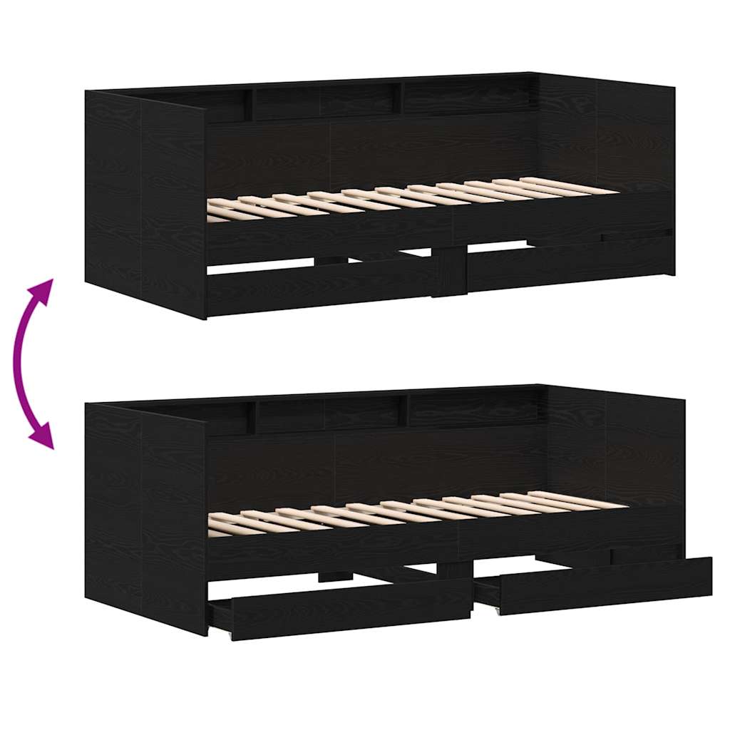 Daybed with Drawer Black Oak 100 x 200 cm Engineered Wood