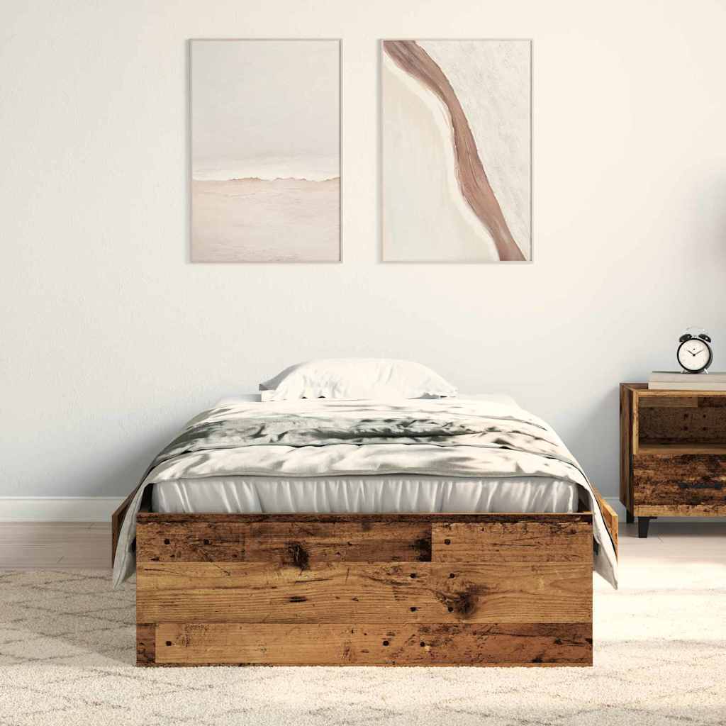 Bed Frame with Drawer Old Wood 90 x 200 cm Engineered Wood