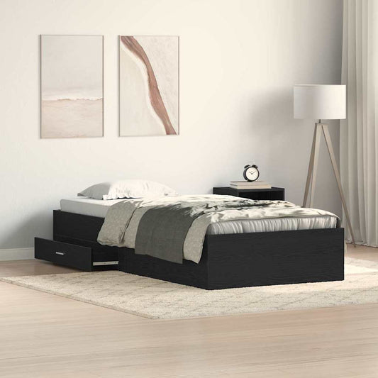 Bed Frame with Drawer Black Oak 90 x 200 cm Engineered Wood