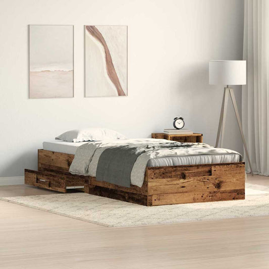 Bed Frame with Drawer Old Wood 90 x 190 cm Engineered Wood