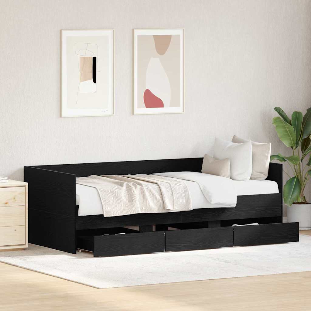 Daybed with Drawer Black Oak 90 x 200 cm Engineered Wood