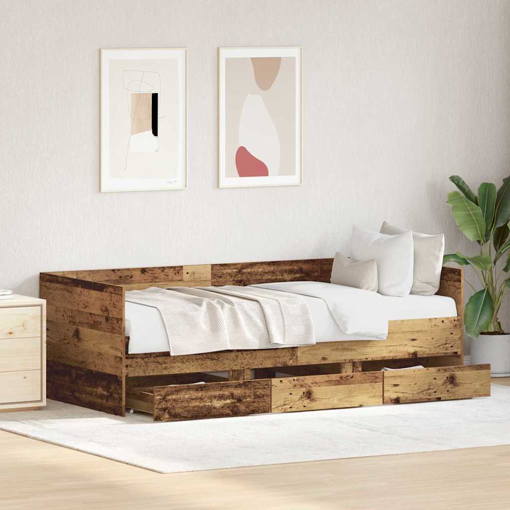 Daybed with Drawer Old Wood 90 x 190 cm Engineered Wood