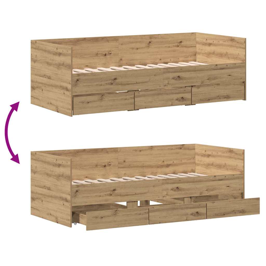 Daybed with Drawer Artisan Oak 90 x 190 cm Engineered Wood