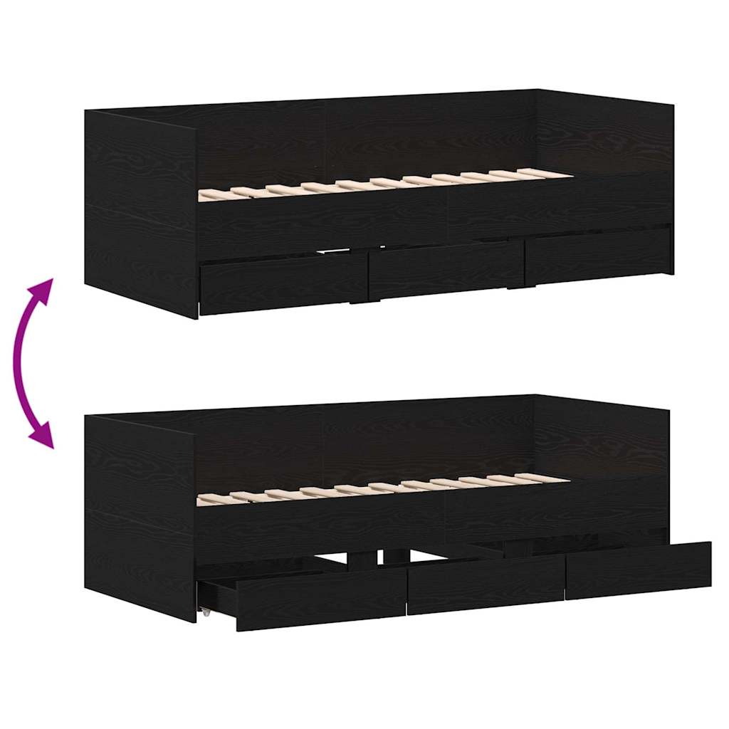 Daybed with Headboard Black Oak 90 x 190 cm Engineered Wood