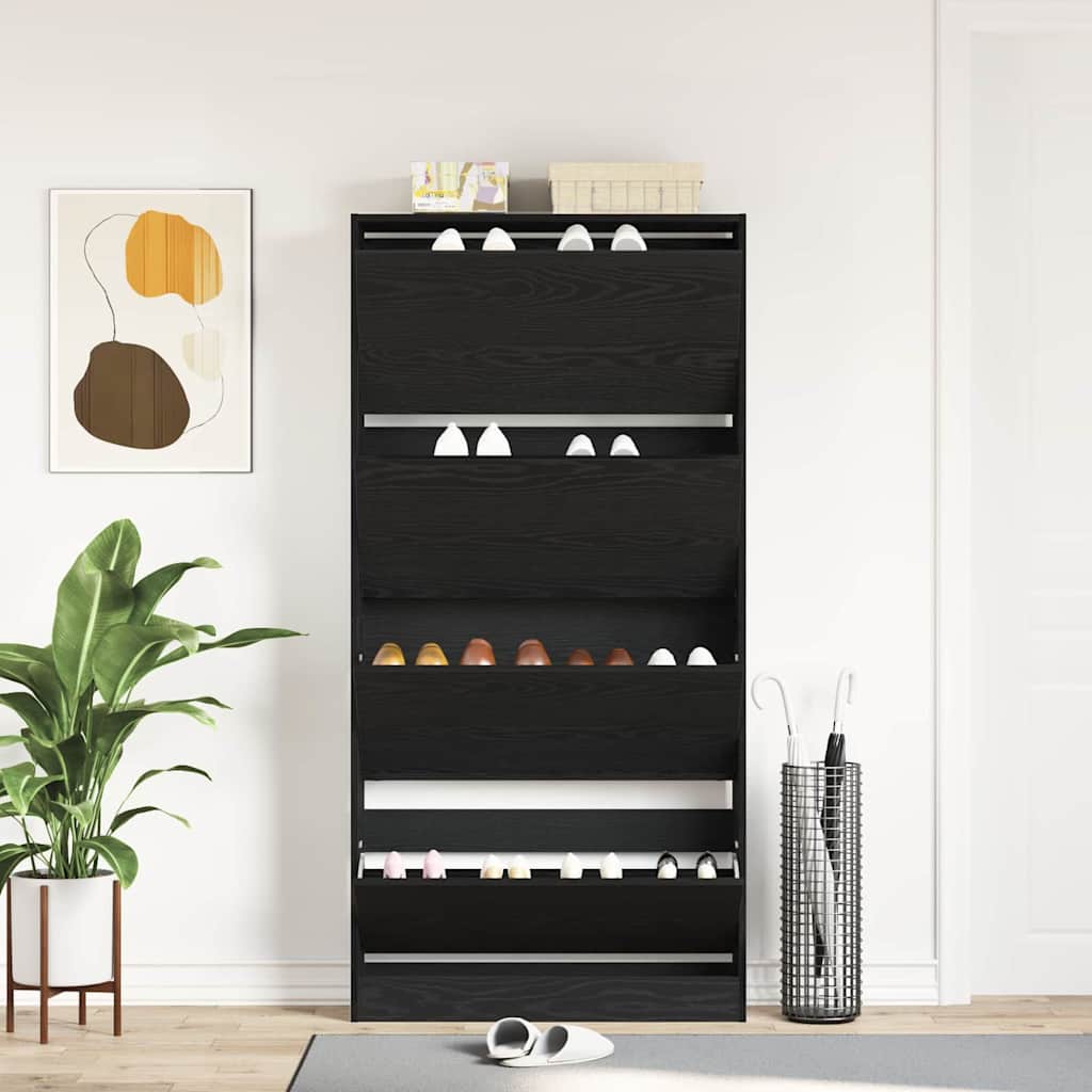 Shoe Cabinet 80 x 21 x 163.5 cm Engineered Wood Black Oak