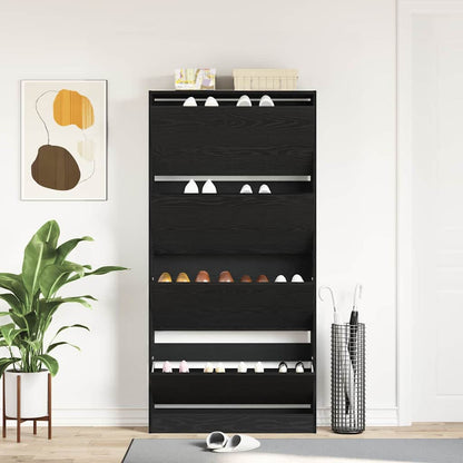 Shoe Cabinet 80 x 21 x 163.5 cm Engineered Wood Black Oak