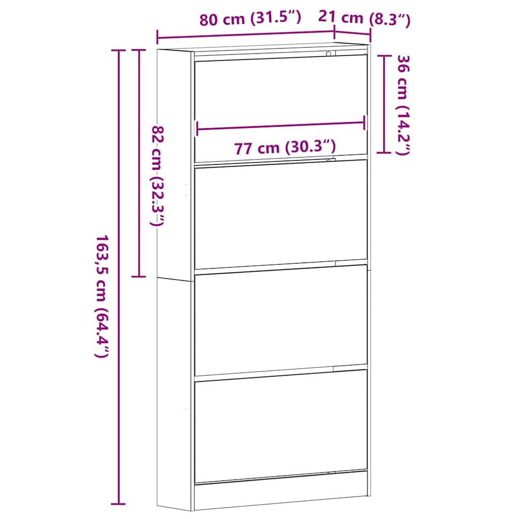 Shoe Cabinet 80 x 21 x 163.5 cm Engineered Wood Black Oak