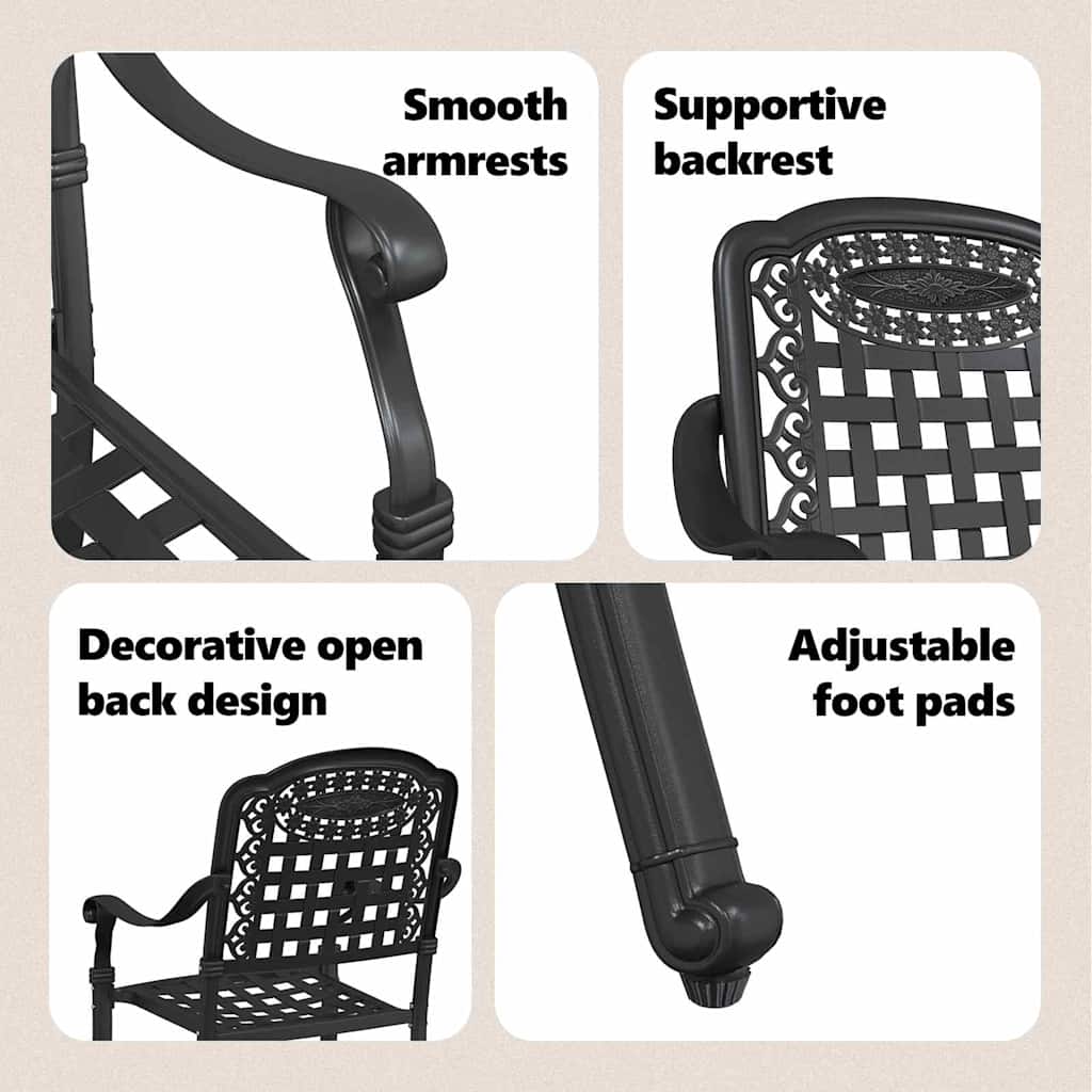 Garden Chair 2 pcs Black 55 x 56.5 x 91cm Aluminium