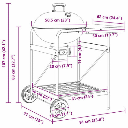 Outdoor Grill with Wheel Black 91 x 71 x 107 cm Metal