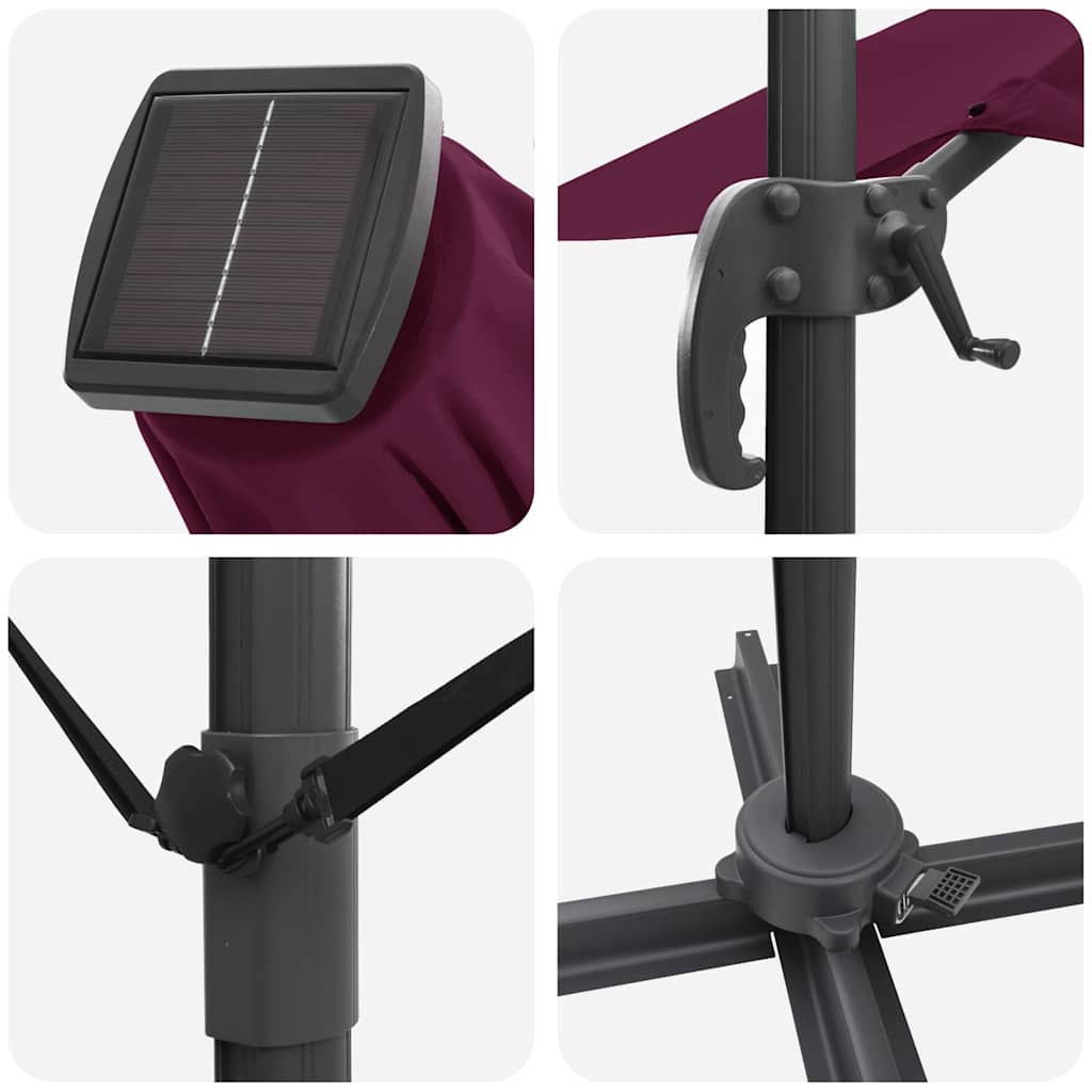 Umbrella with LED Strip Lights Bordeaux Red 286 x 284 x 270 cm