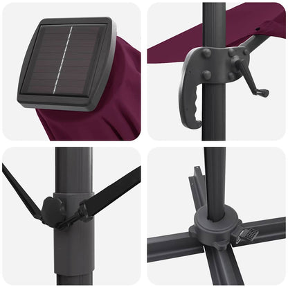 Umbrella with LED Strip Lights Bordeaux Red 286 x 284 x 270 cm