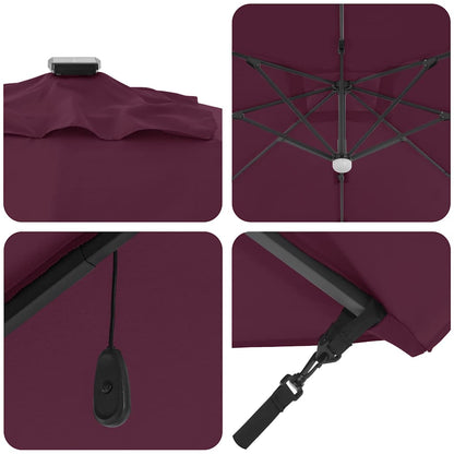 Umbrella with LED Strip Lights Bordeaux Red 351 x 250 x 253 cm
