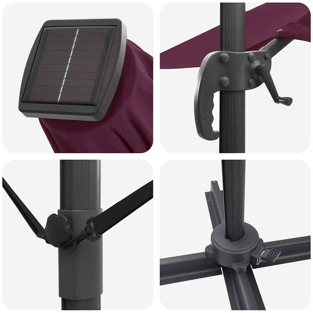 Umbrella with LED Strip Lights Bordeaux Red 351 x 250 x 253 cm