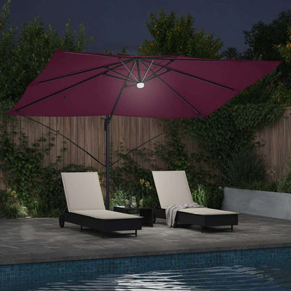 Umbrella with LED Strip Lights Bordeaux Red 351 x 250 x 253 cm