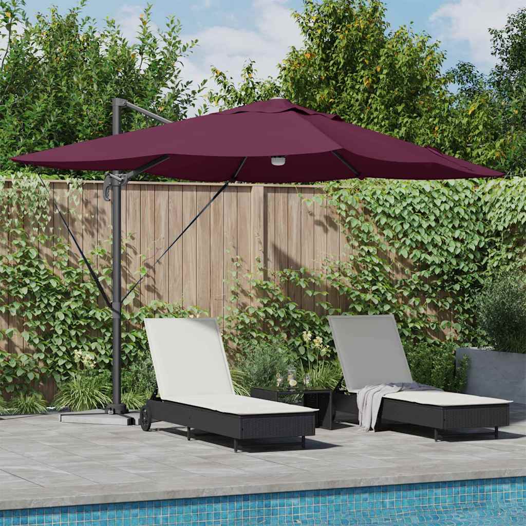Umbrella with LED Strip Lights Bordeaux Red 351 x 250 x 253 cm