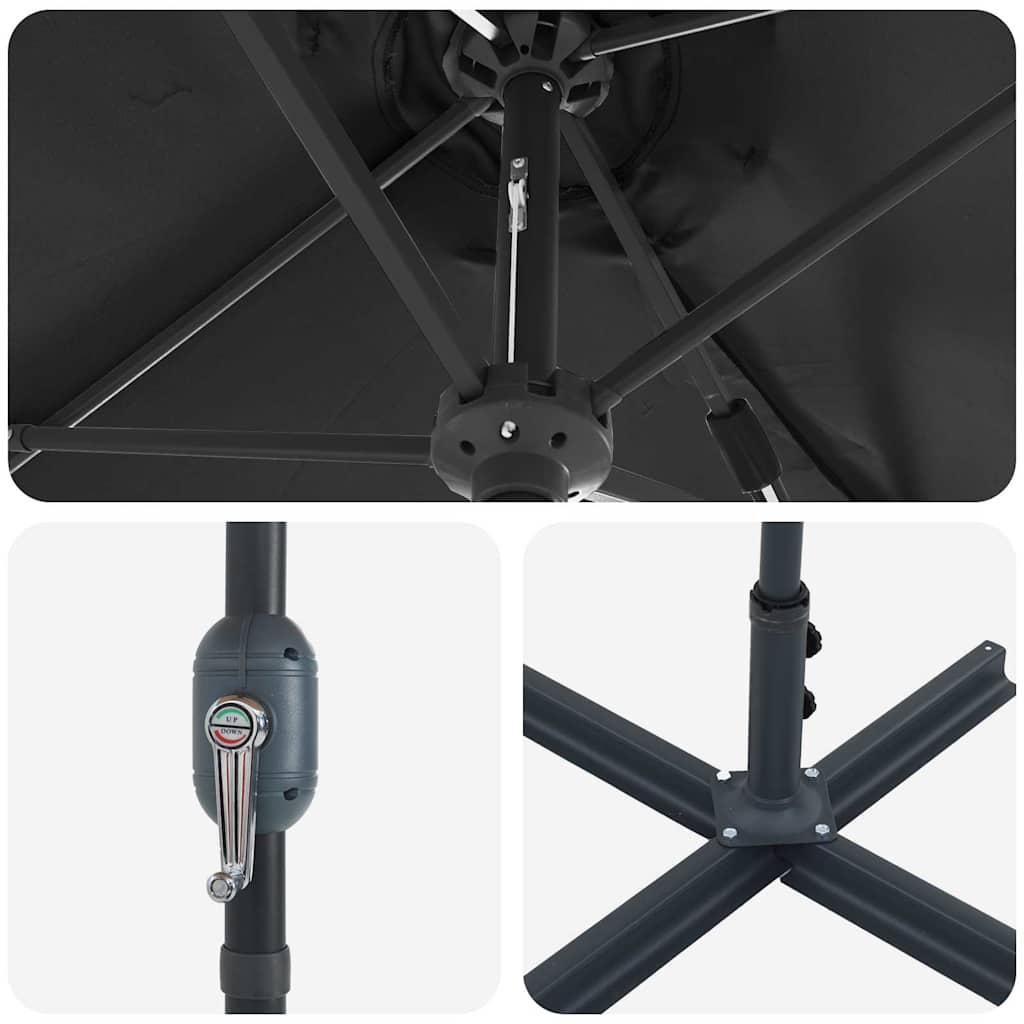 Garden Parasol Black 370 x 197 x 239 cm Polyester and Aluminium