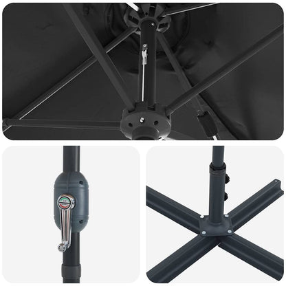 Garden Parasol Black 370 x 197 x 239 cm Polyester and Aluminium