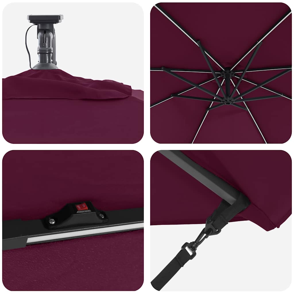 Umbrella with LED Strip Lights Bordeaux Red 294 x 294 x 248 cm