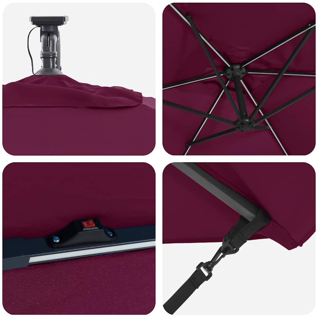 Umbrella with LED Strip Lights Bordeaux Red 294 x 200 x 270 cm