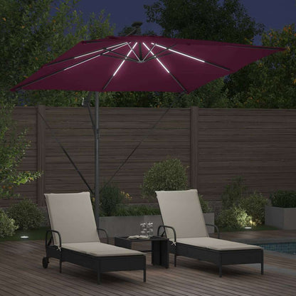 Umbrella with LED Strip Lights Bordeaux Red 249 x 249 x 250 cm
