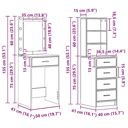 Dressing Table 2 pcs White 50 x 41 x 135 cm Engineered wood