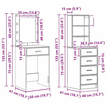 Dressing Table 2 pcs Brown 50 x 41 x 135 cm Engineered wood