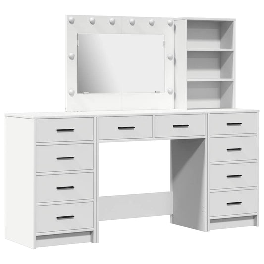 Dressing Table with Mirror Lights 3 pcs White Engineered Wood