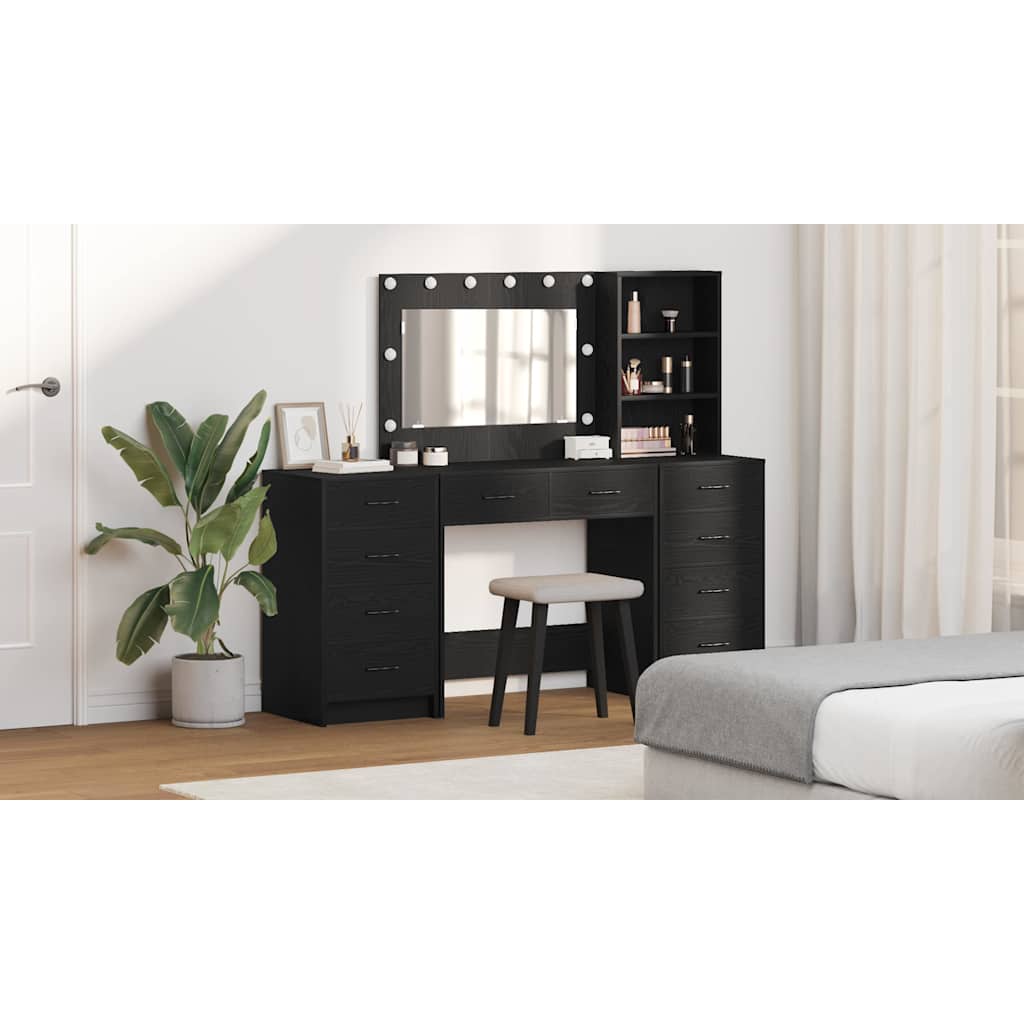 Dressing Table with Drawer 3 pcs Black Oak Engineered Wood