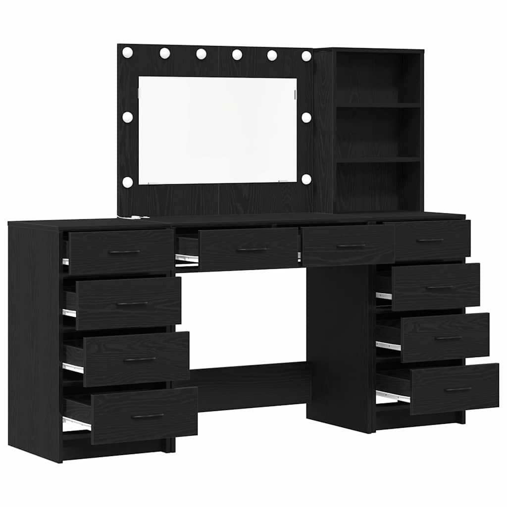 Dressing Table with Drawer 3 pcs Black Oak Engineered Wood