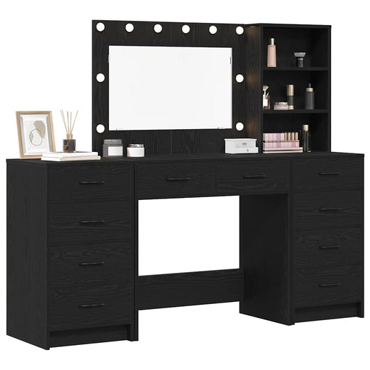 Dressing Table with Drawer 3 pcs Black Oak Engineered Wood