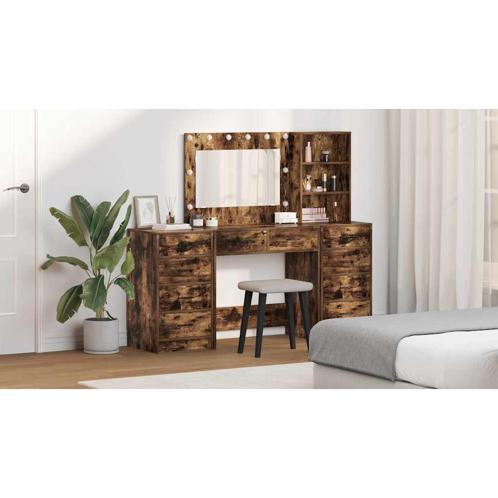 Dressing Table with Drawer 3 pcs Smoked Oak Engineered Wood