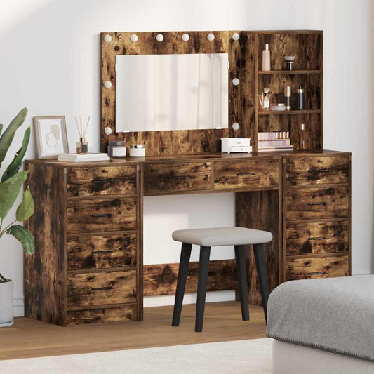 Dressing Table with Drawer 3 pcs Smoked Oak Engineered Wood