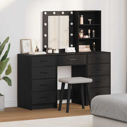 Dressing Table with Mirror Lights 3 pcs Black Engineered wood