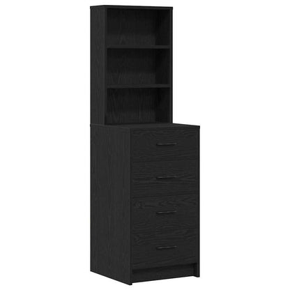 Dressing Table with Mirror Lights 3 pcs Black Engineered wood