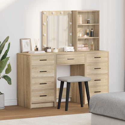 Dressing Table with Mirror Lights 3 pcs Brown Engineered wood