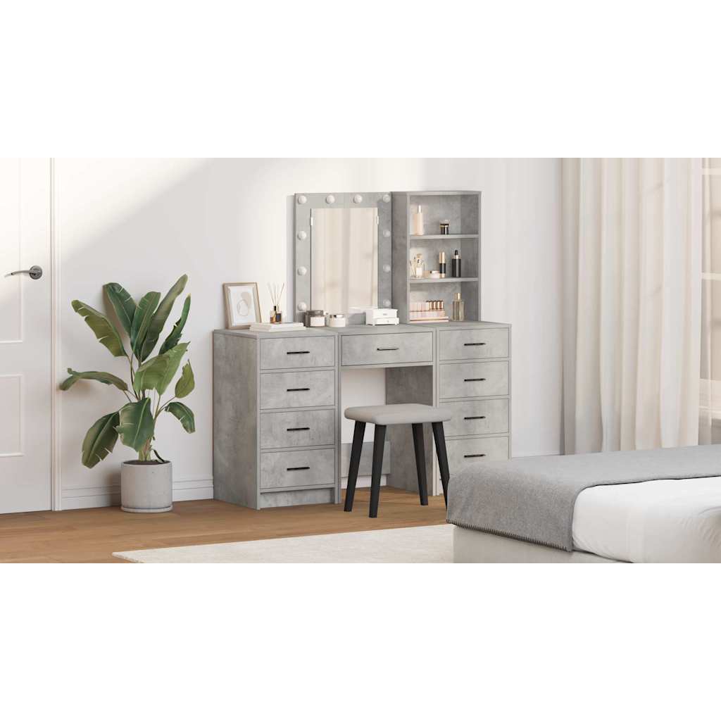 Dressing Table with Mirror Lights 3 pcs Grey Engineered wood