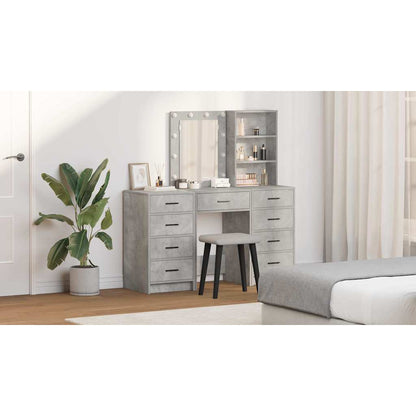 Dressing Table with Mirror Lights 3 pcs Grey Engineered wood