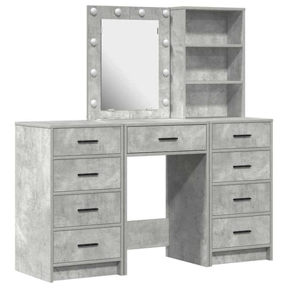 Dressing Table with Mirror Lights 3 pcs Grey Engineered wood