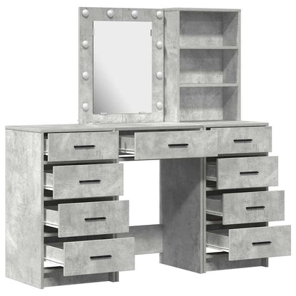 Dressing Table with Mirror Lights 3 pcs Grey Engineered wood