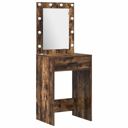 Dressing Table with Mirror Lights 3 pcs Brown Engineered wood