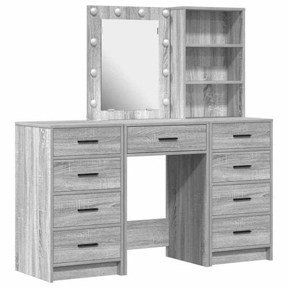 Dressing Table with Mirror Lights 3 pcs Grey Engineered wood