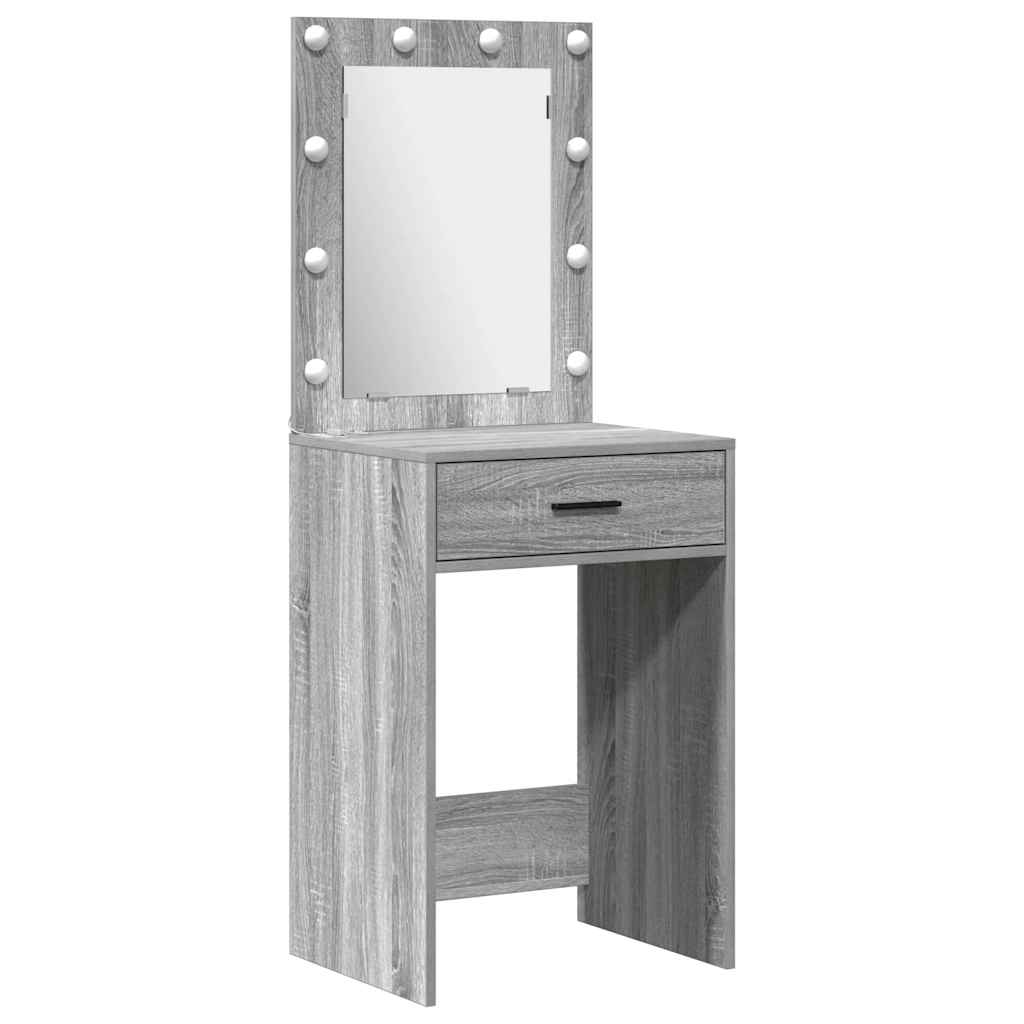 Dressing Table with Mirror Lights 3 pcs Grey Engineered wood