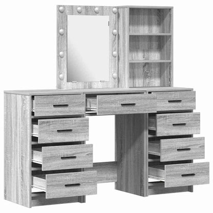 Dressing Table with Mirror Lights 3 pcs Grey Engineered wood