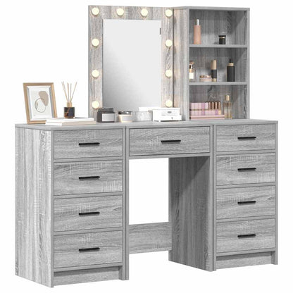 Dressing Table with Mirror Lights 3 pcs Grey Engineered wood