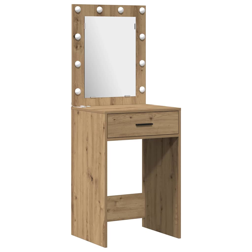 Dressing Table with Mirror Lights 3 pcs Brown Engineered wood