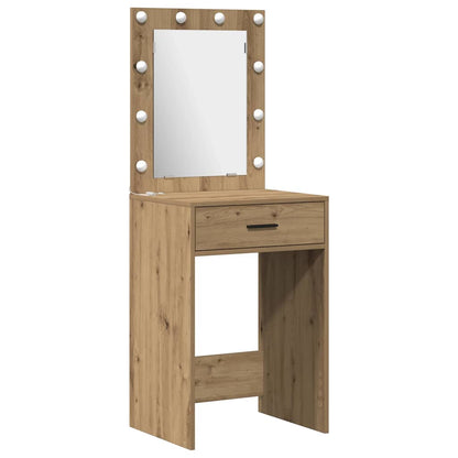 Dressing Table with Mirror Lights 3 pcs Brown Engineered wood