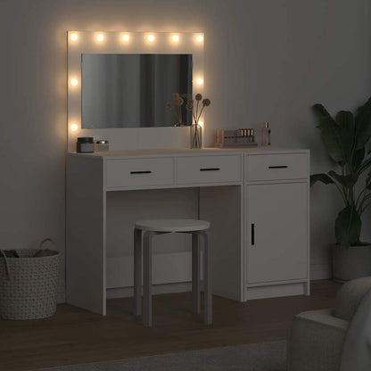 Dressing Table with Mirror Lights 2 pcs White Engineered wood