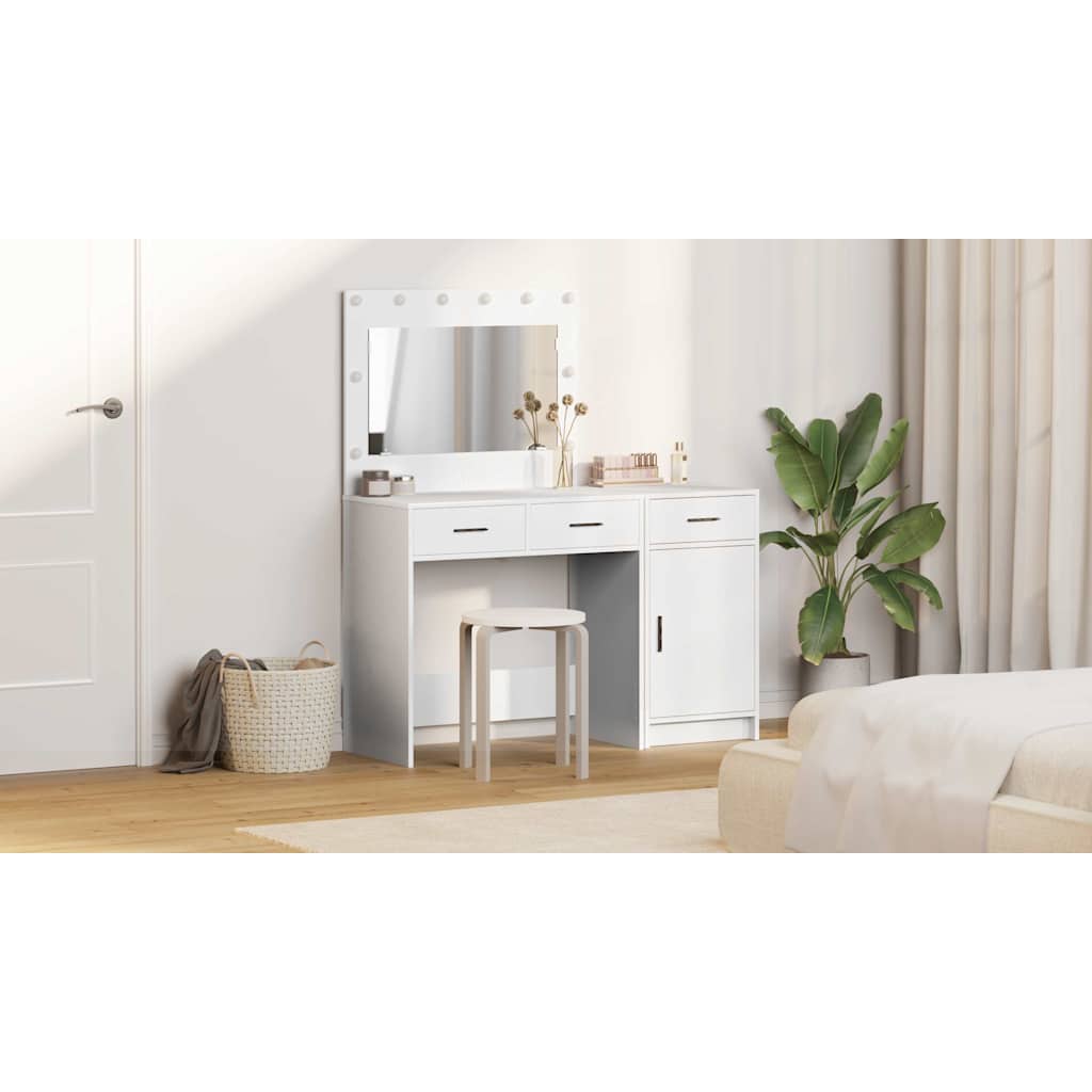 Dressing Table with Mirror Lights 2 pcs White Engineered wood