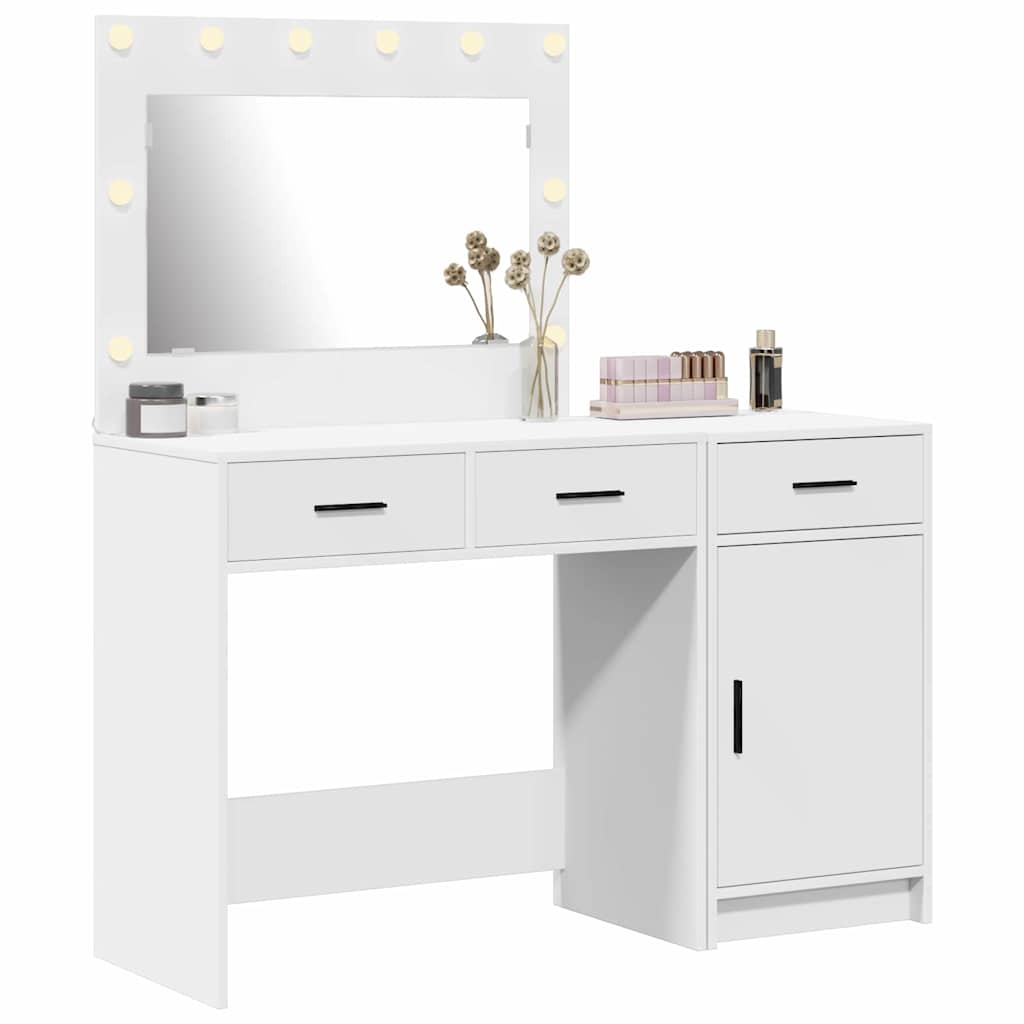 Dressing Table with Mirror Lights 2 pcs White Engineered wood