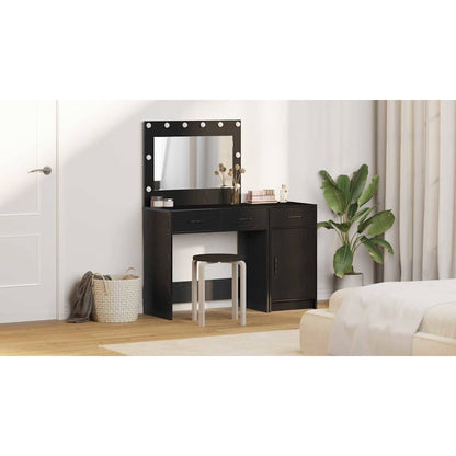 Dressing Table with Mirror Lights 2 pcs Black Engineered wood